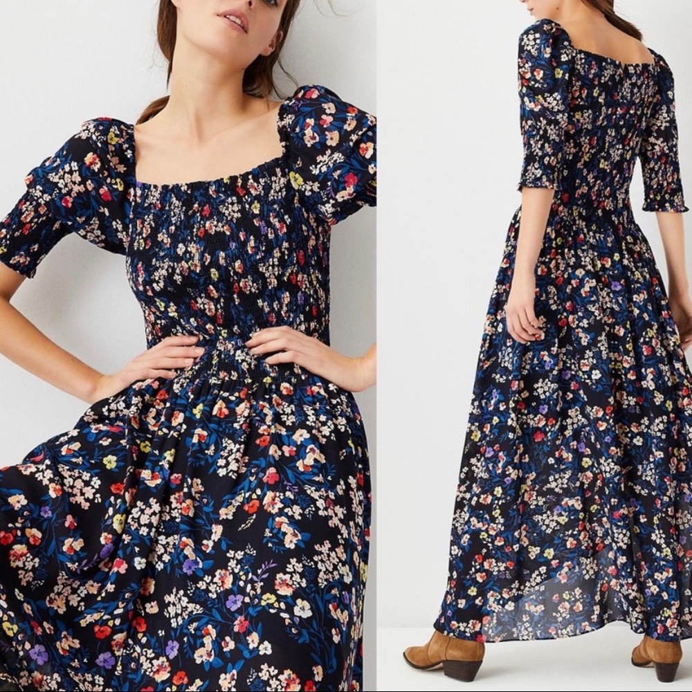 Ann Taylor Floral Smocked Prairie Maxi Dress Size 6